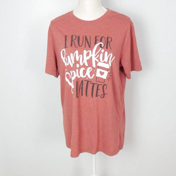 Canvas Boutique I Run for Pumpkin Spice Lattes Orange Graphic Tee T Shirt Large - Picture 1 of 7